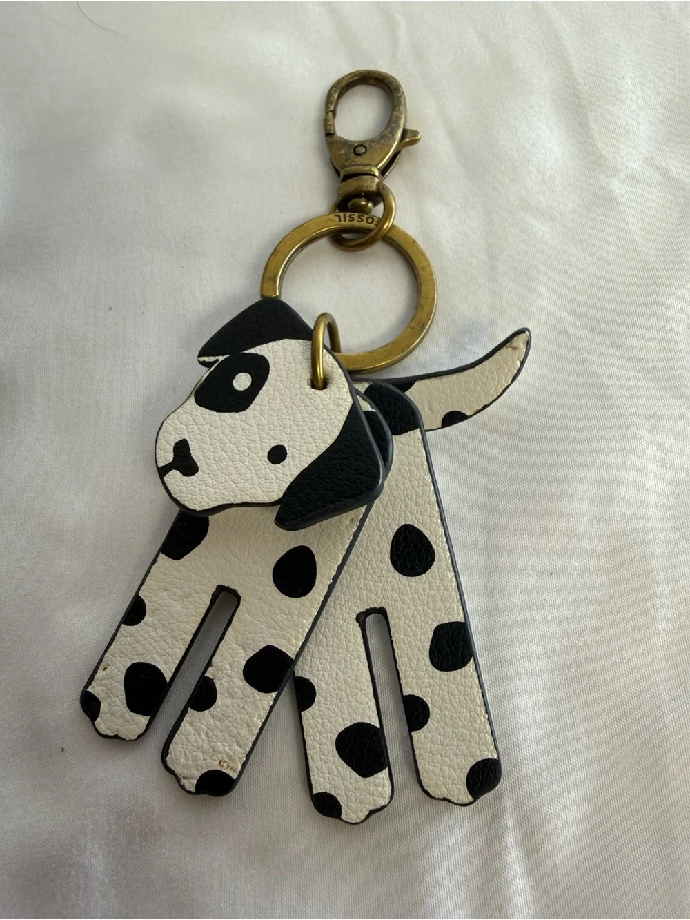 Fossil Dalmatian Dog Genuine Leather Keychain Key Fob Bag Charm